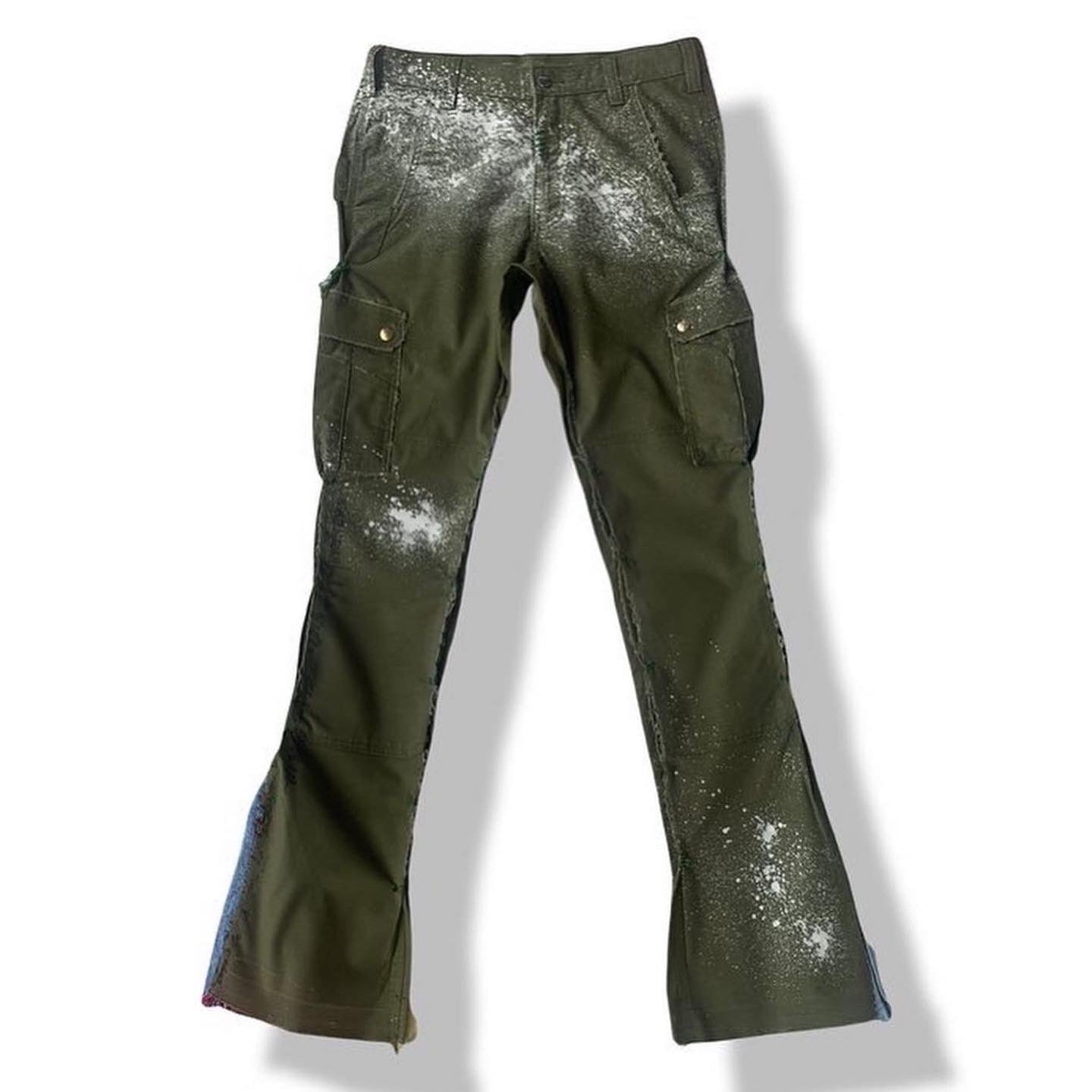 Army Green Moon Dust Denim Flare Cargo Pant