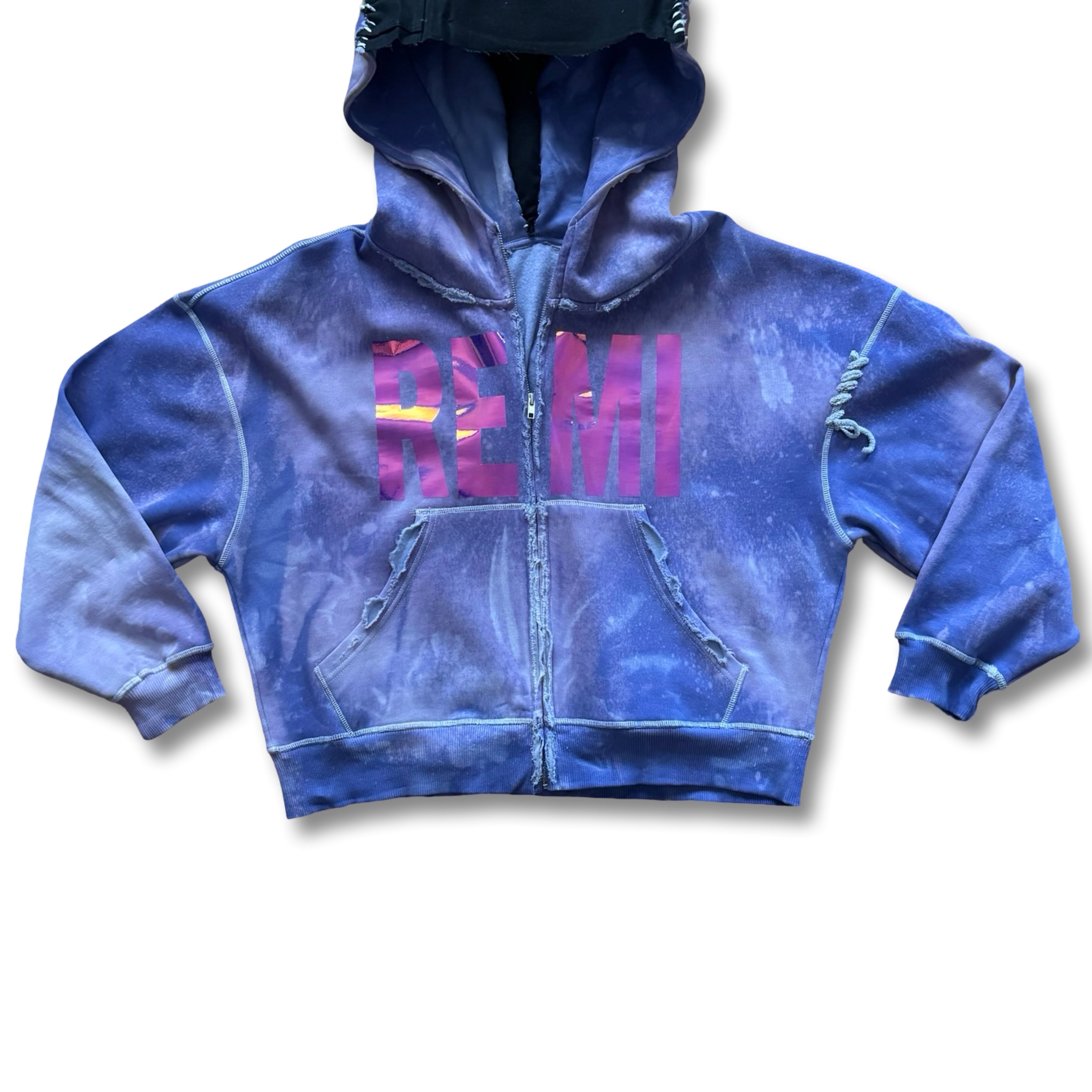 Oversized cropped liquid grape “REMI” flare hoodie.