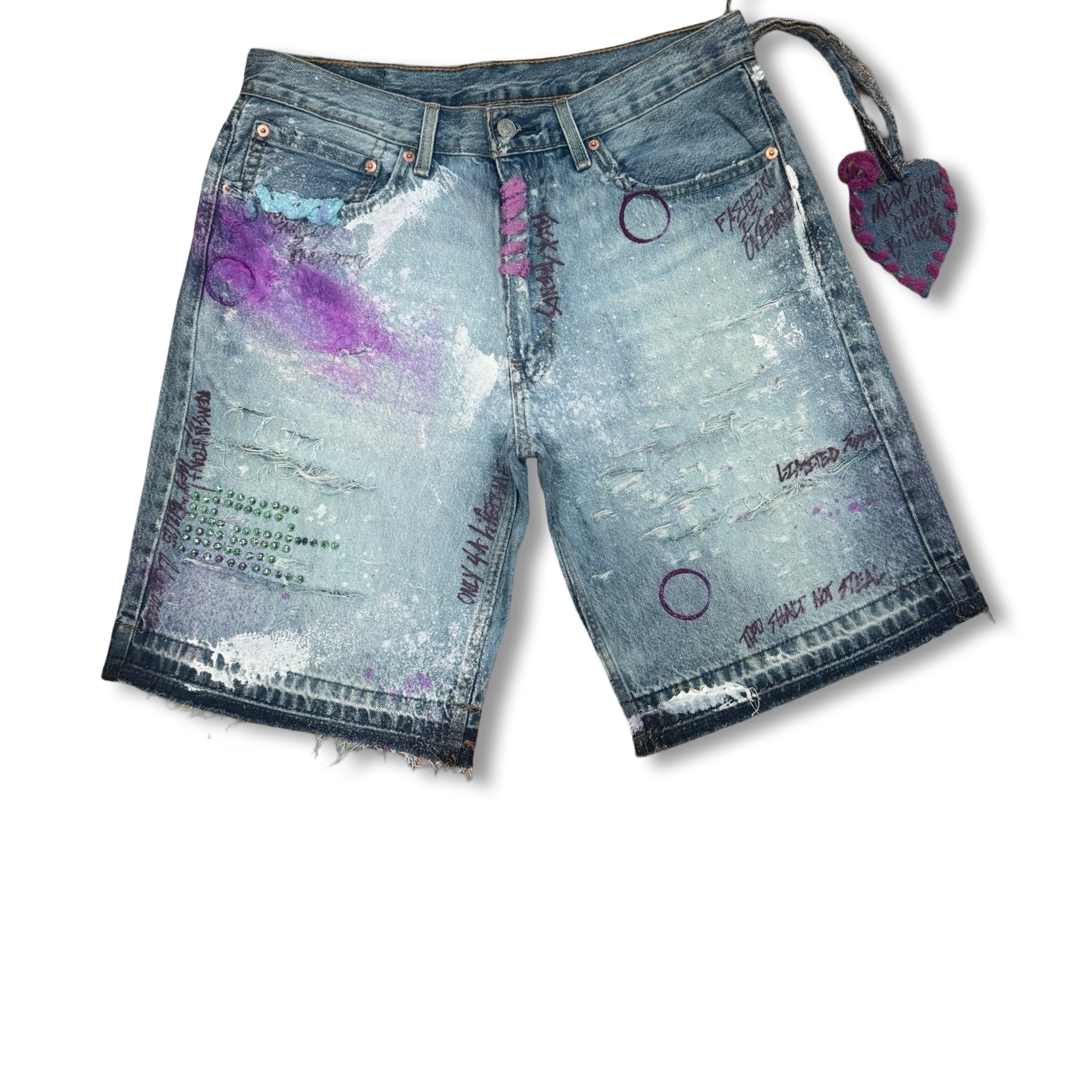 Vintage distressed plum hung pocket denim short .