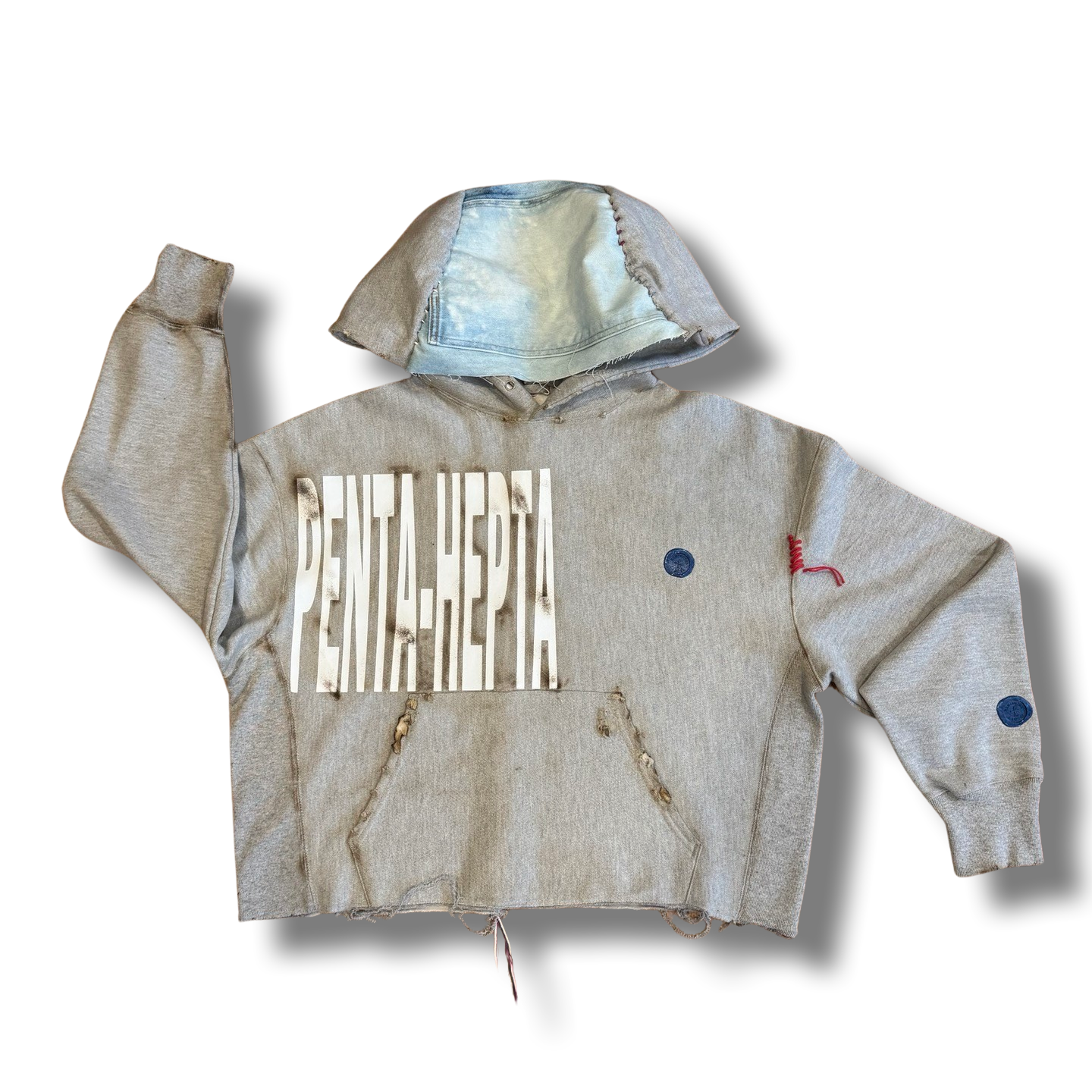 Oxford Grey Cropped "PENTA HEPTA" Denim Flare Hoodie