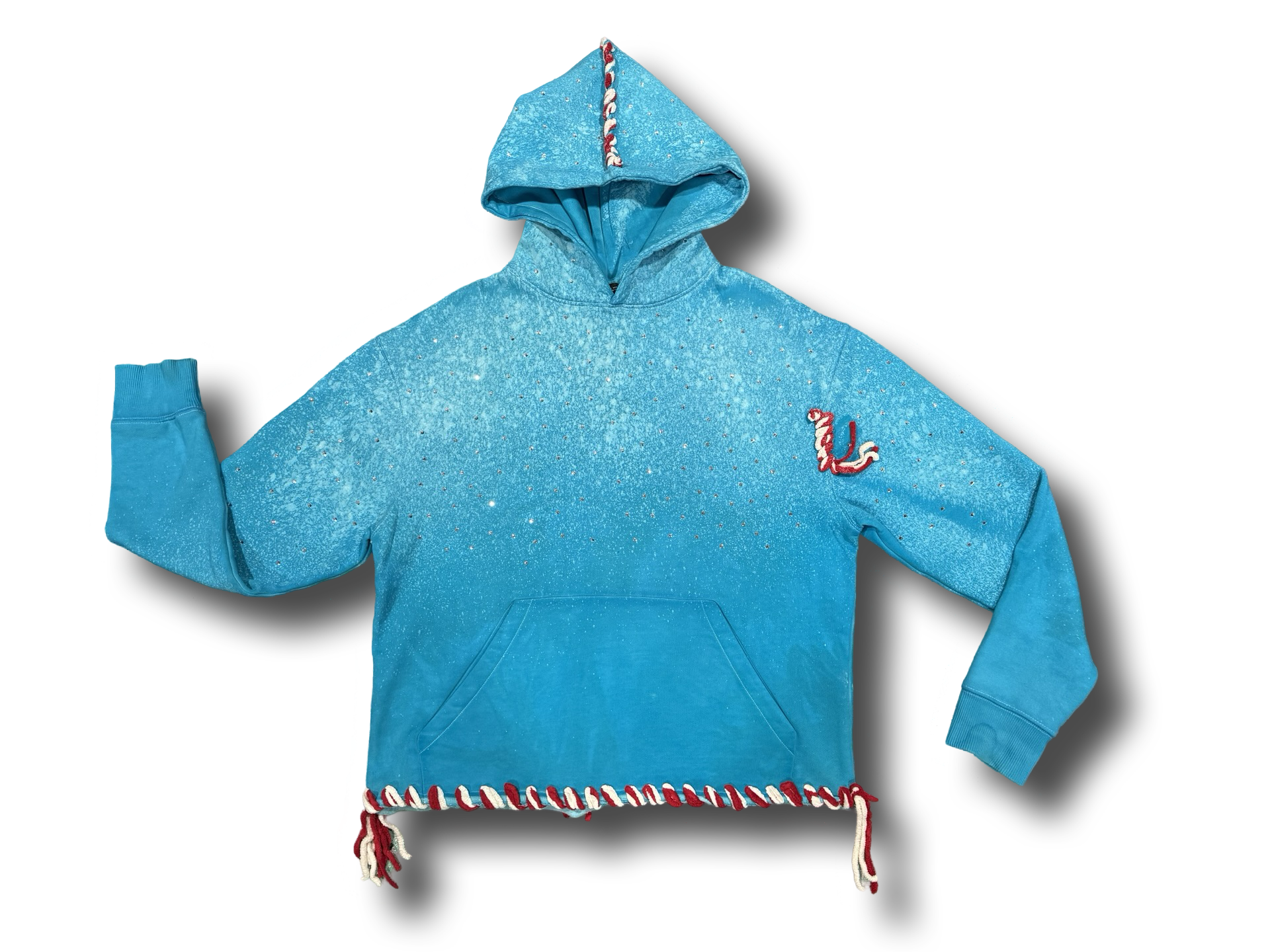 Ocean Blue Peppermint Stitch Studded Hoodie