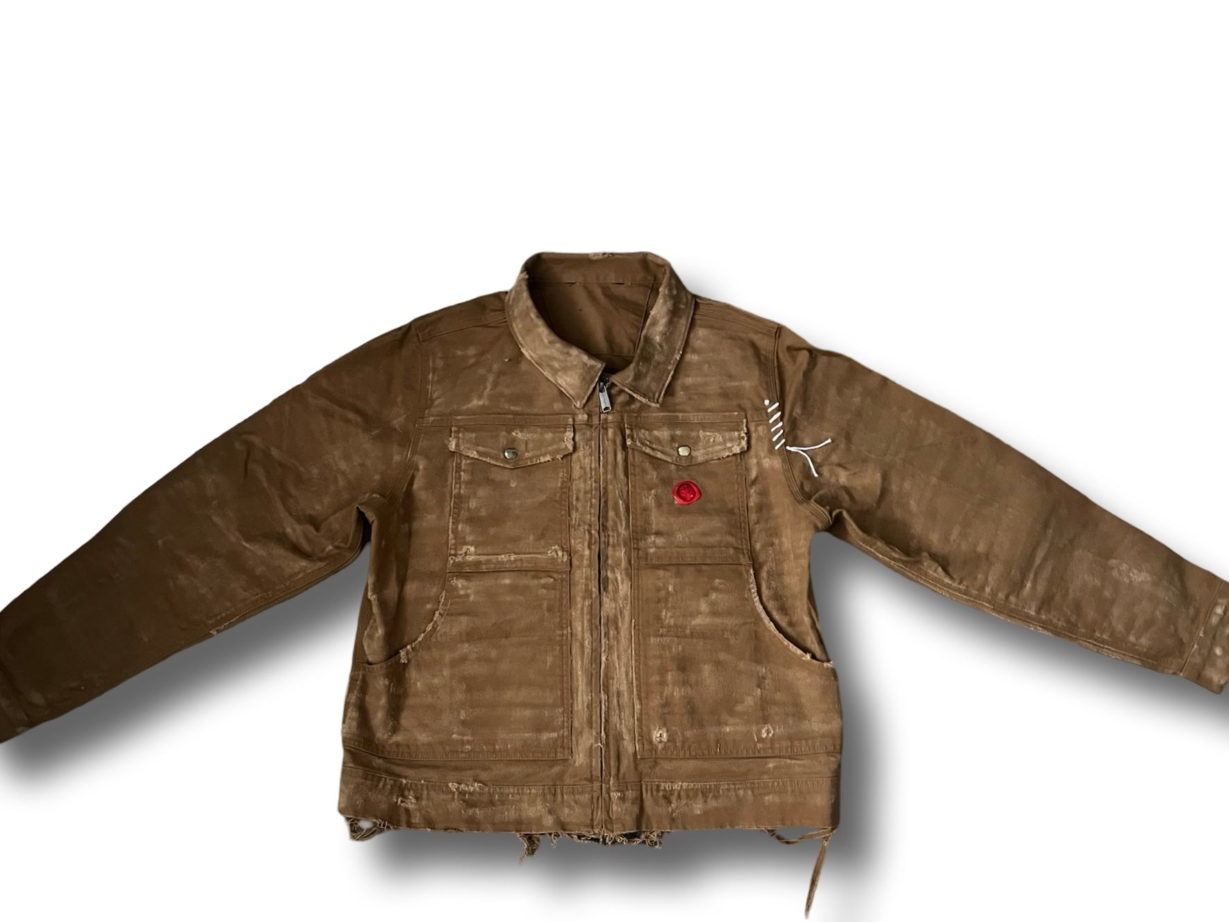 Distressed canvas classic zippered trucker jacket