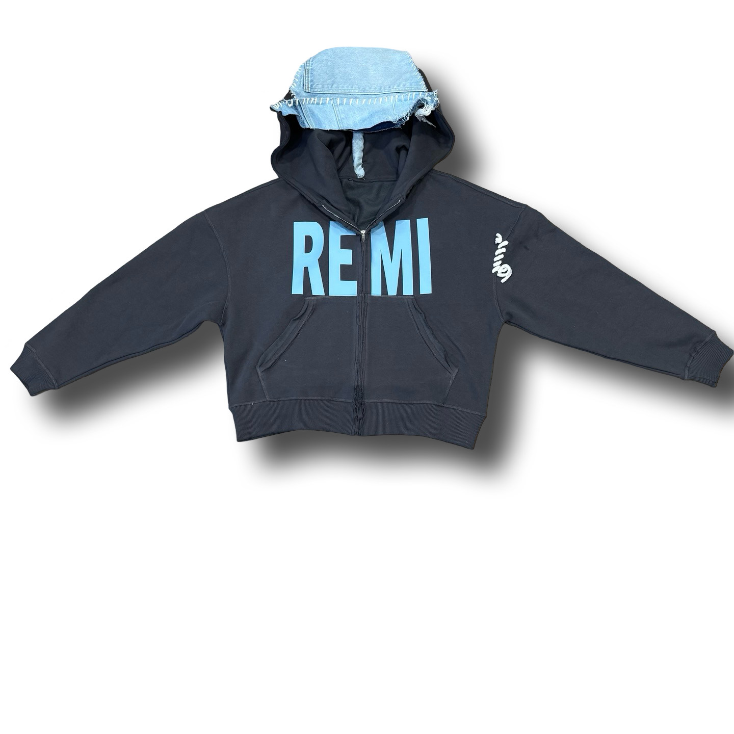Oversized 'REMI' zippered flare hoodie