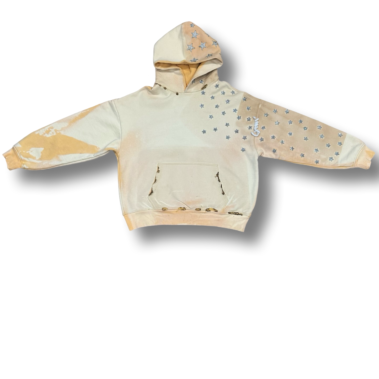 "YELLOW TAN" dirty star studded "ARTS AND CRAFTS" heavyweight pullover hoodie.