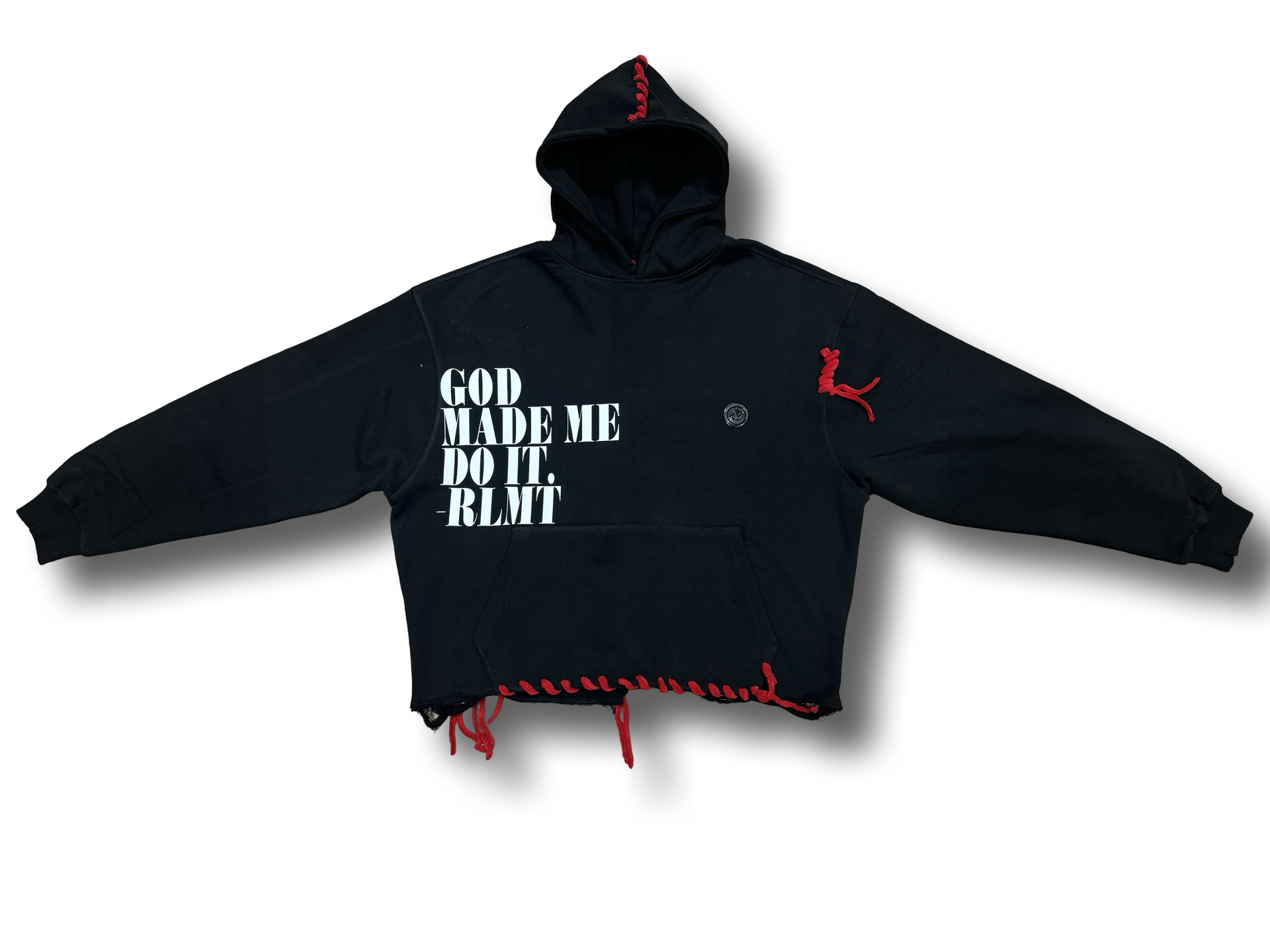 Black Cropped 'God Made Me Do It' Cozy Stitch Hoodie