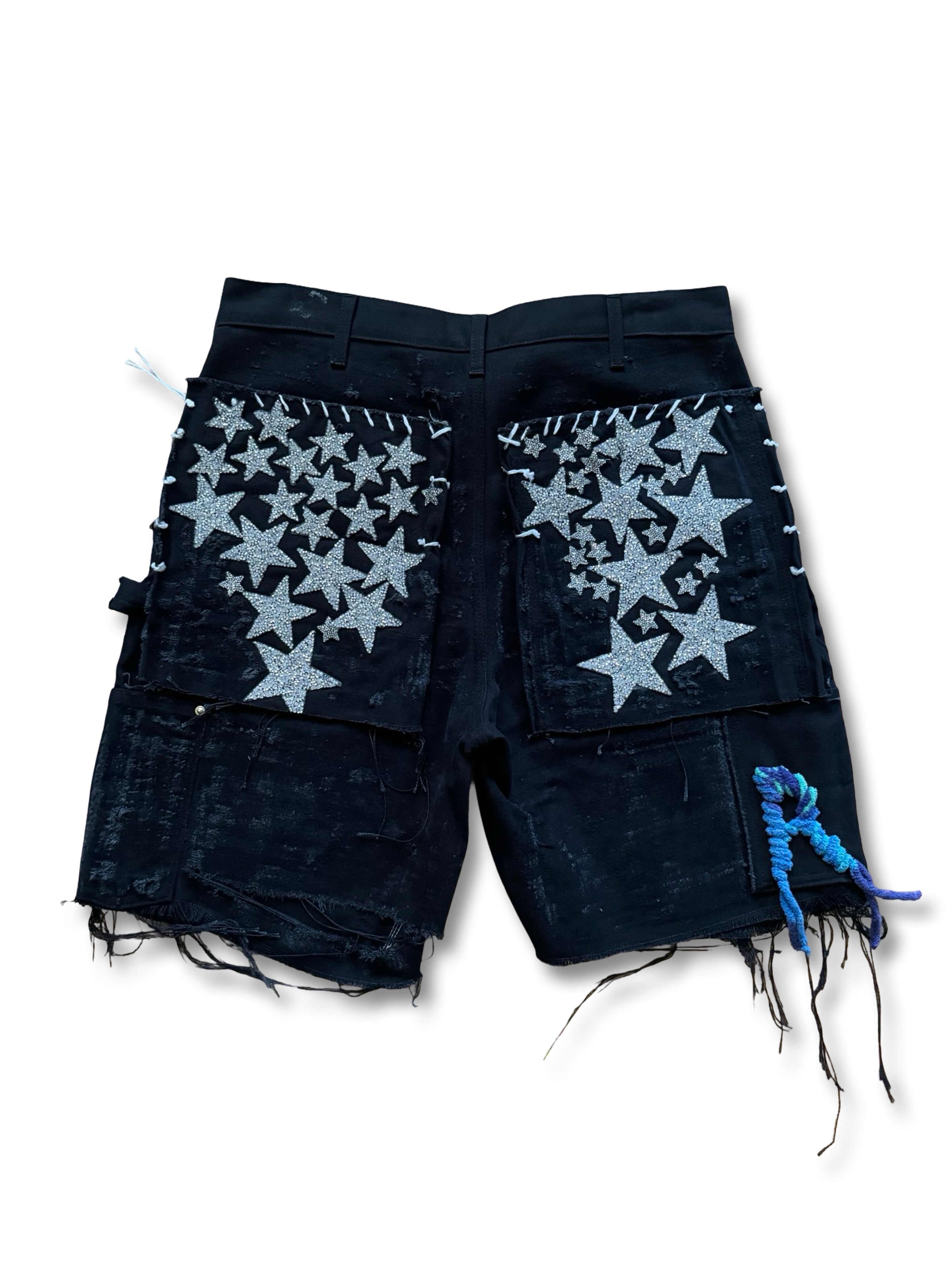 Onyx black distressed tribal “ARTS AND CRAFTS” short.