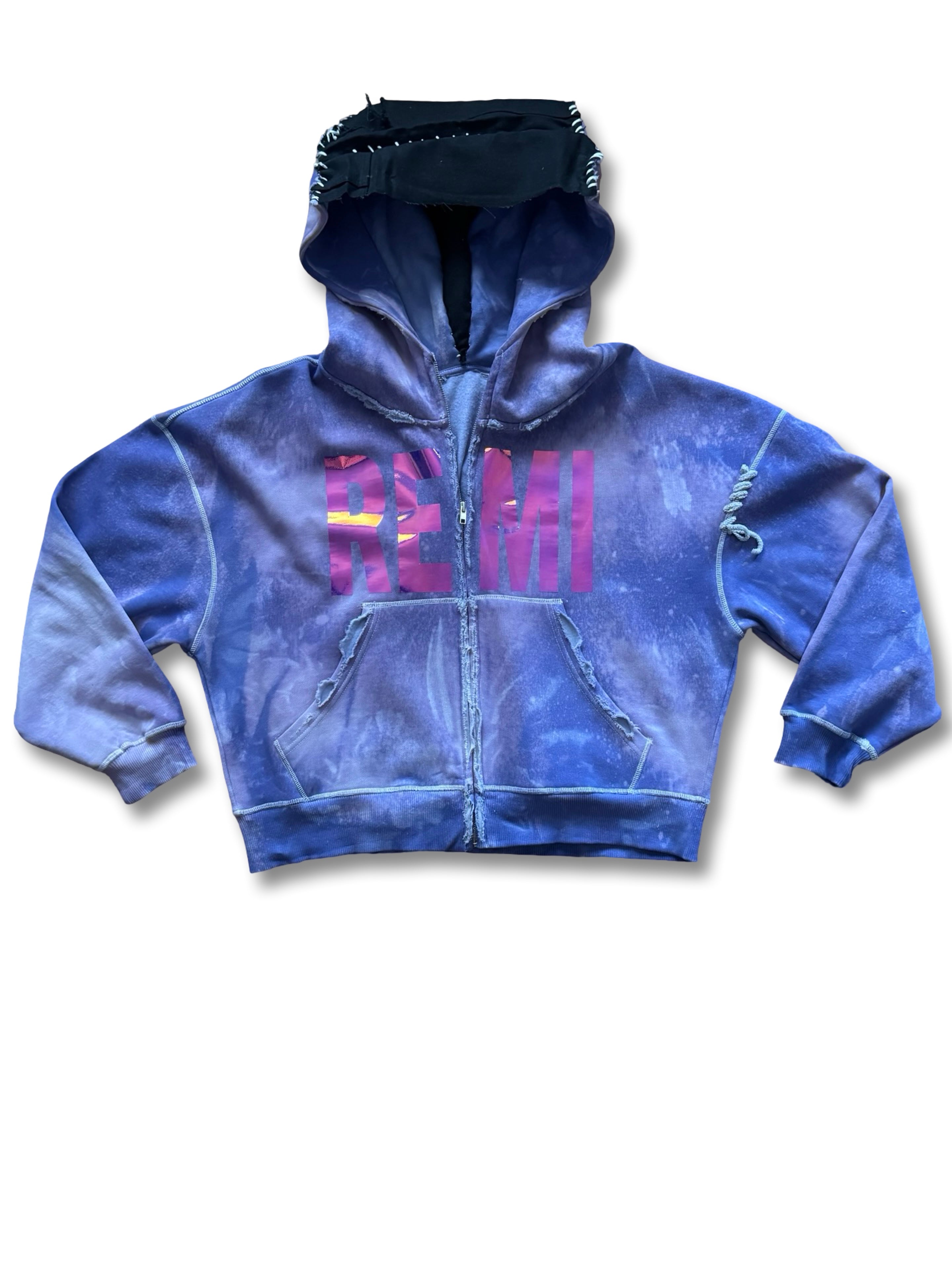 Oversized cropped liquid grape “REMI” flare hoodie.