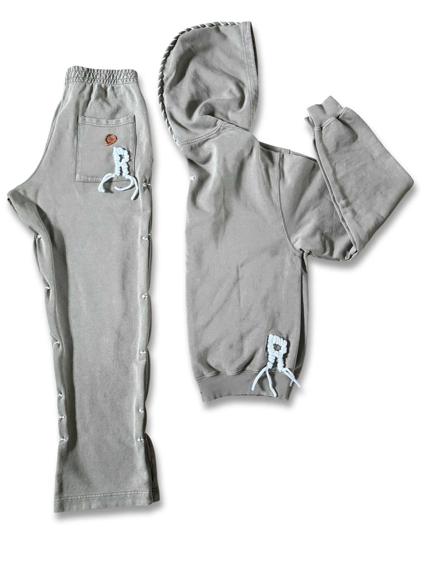 Sandy brown “R” stitched mamba straight leg flare sweatpant