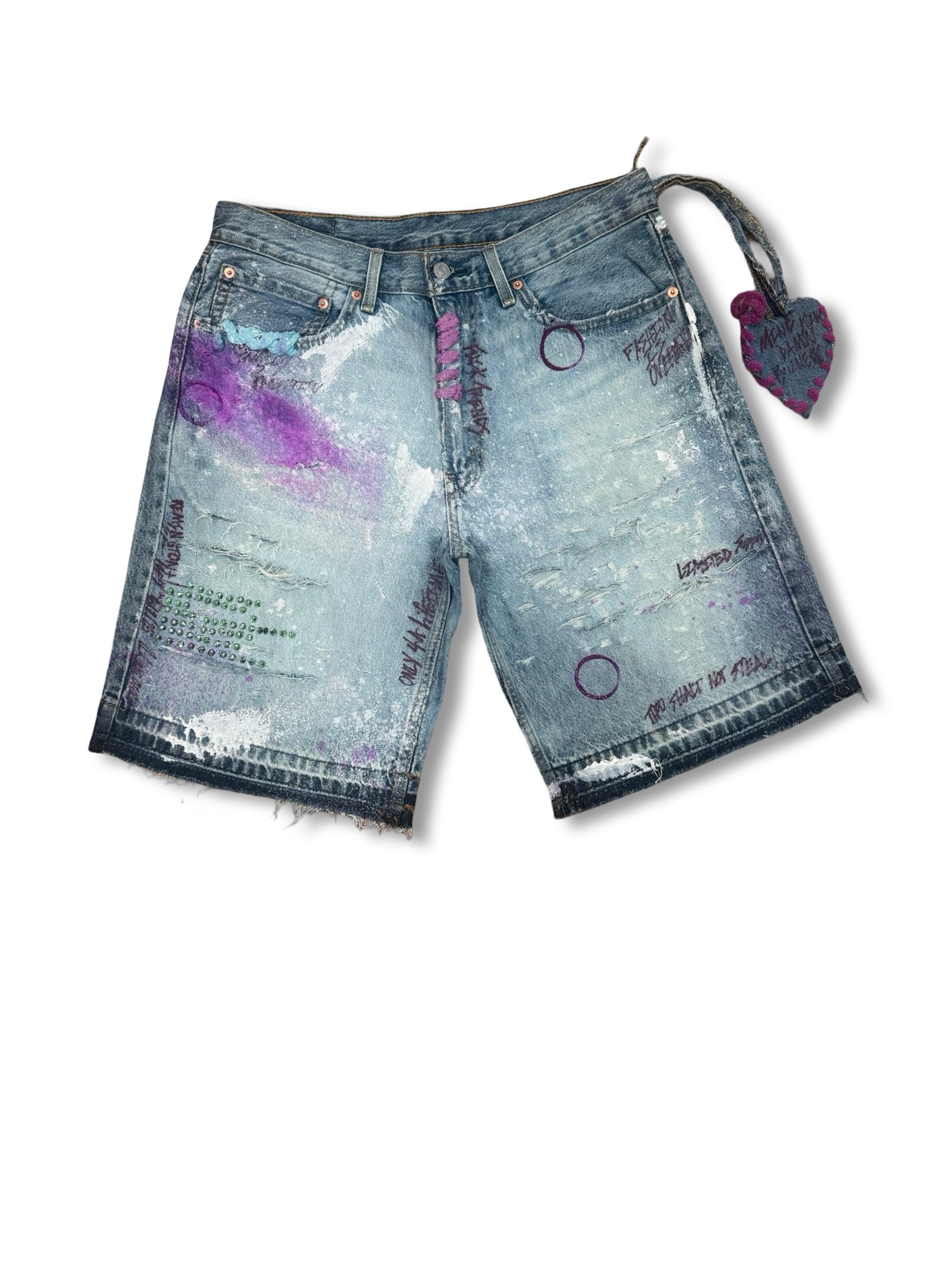 Vintage distressed plum hung pocket denim short .
