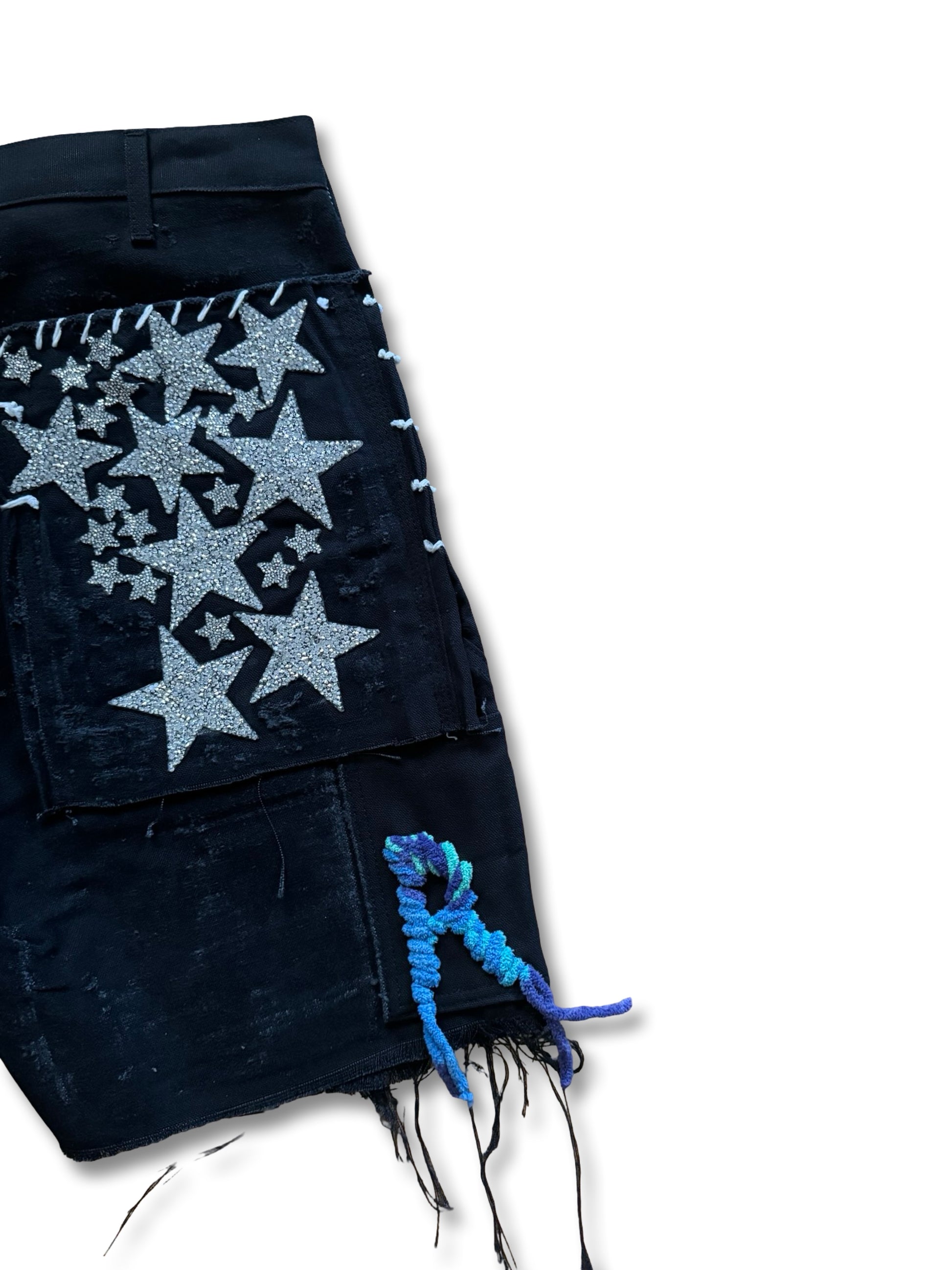 Onyx black distressed tribal “ARTS AND CRAFTS” short.