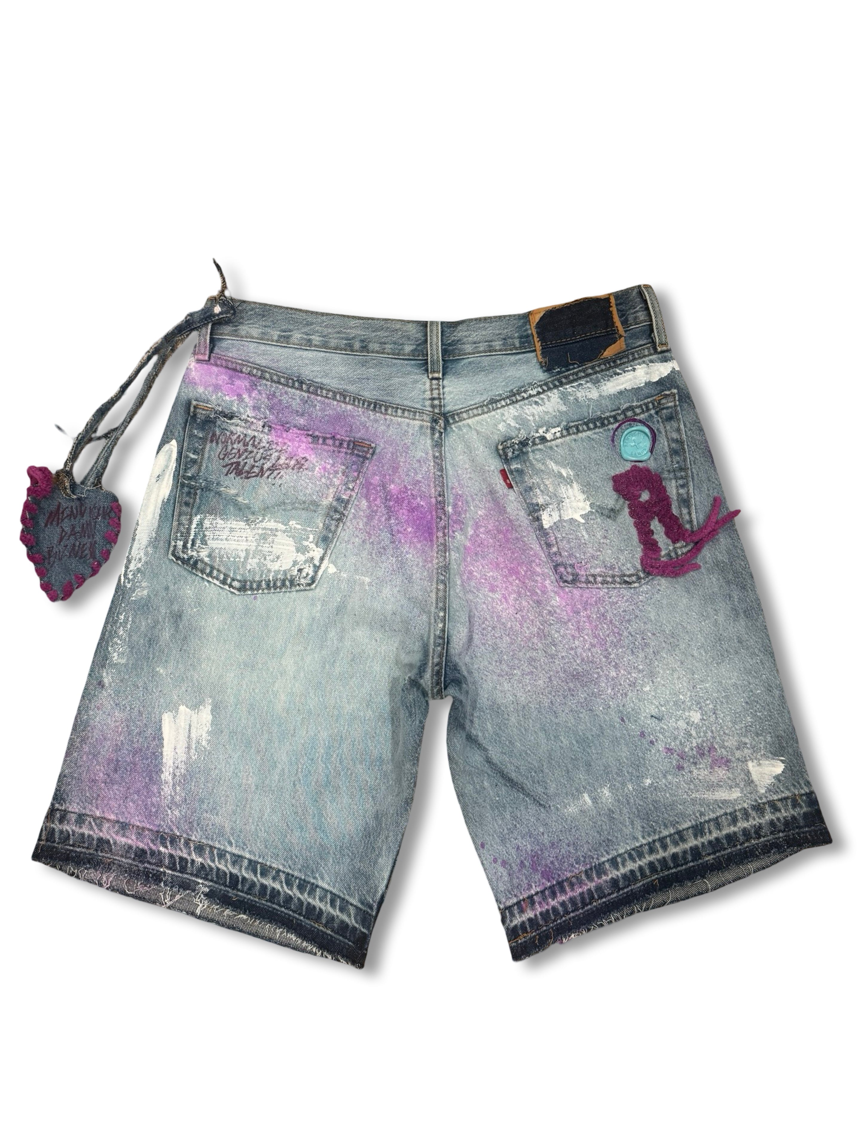 Vintage distressed plum hung pocket denim short .