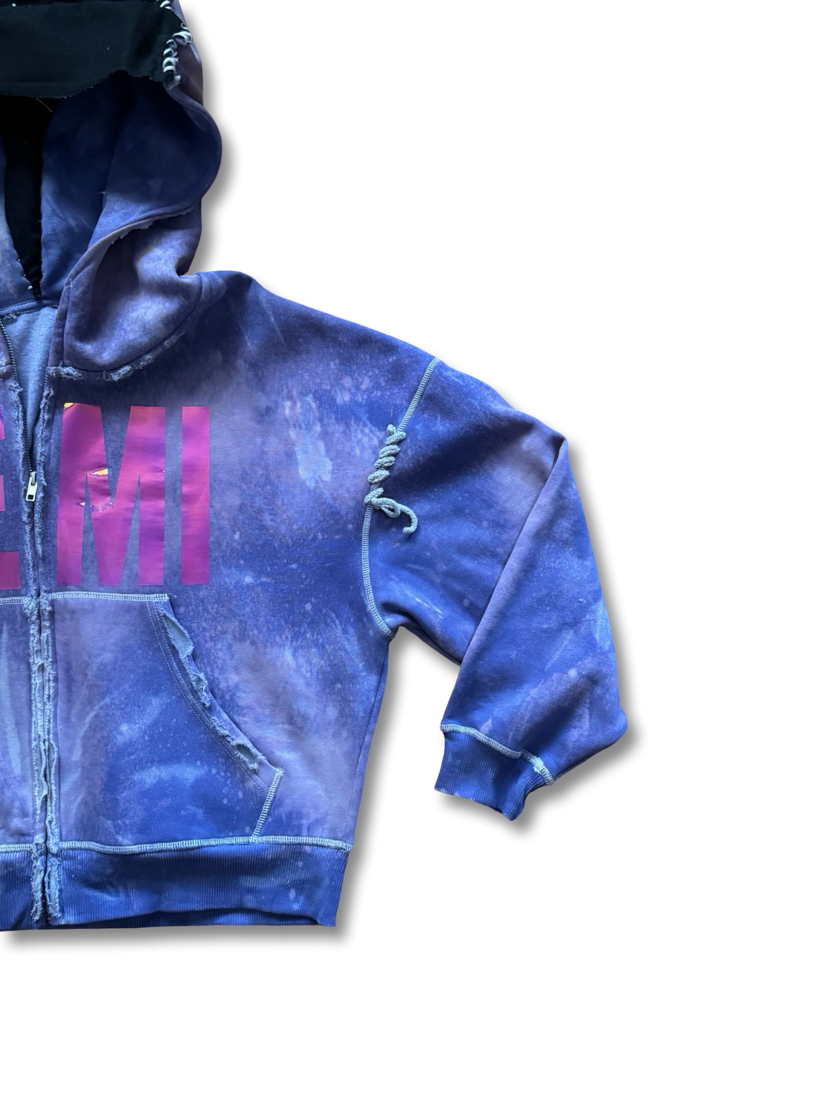 Oversized cropped liquid grape “REMI” flare hoodie.