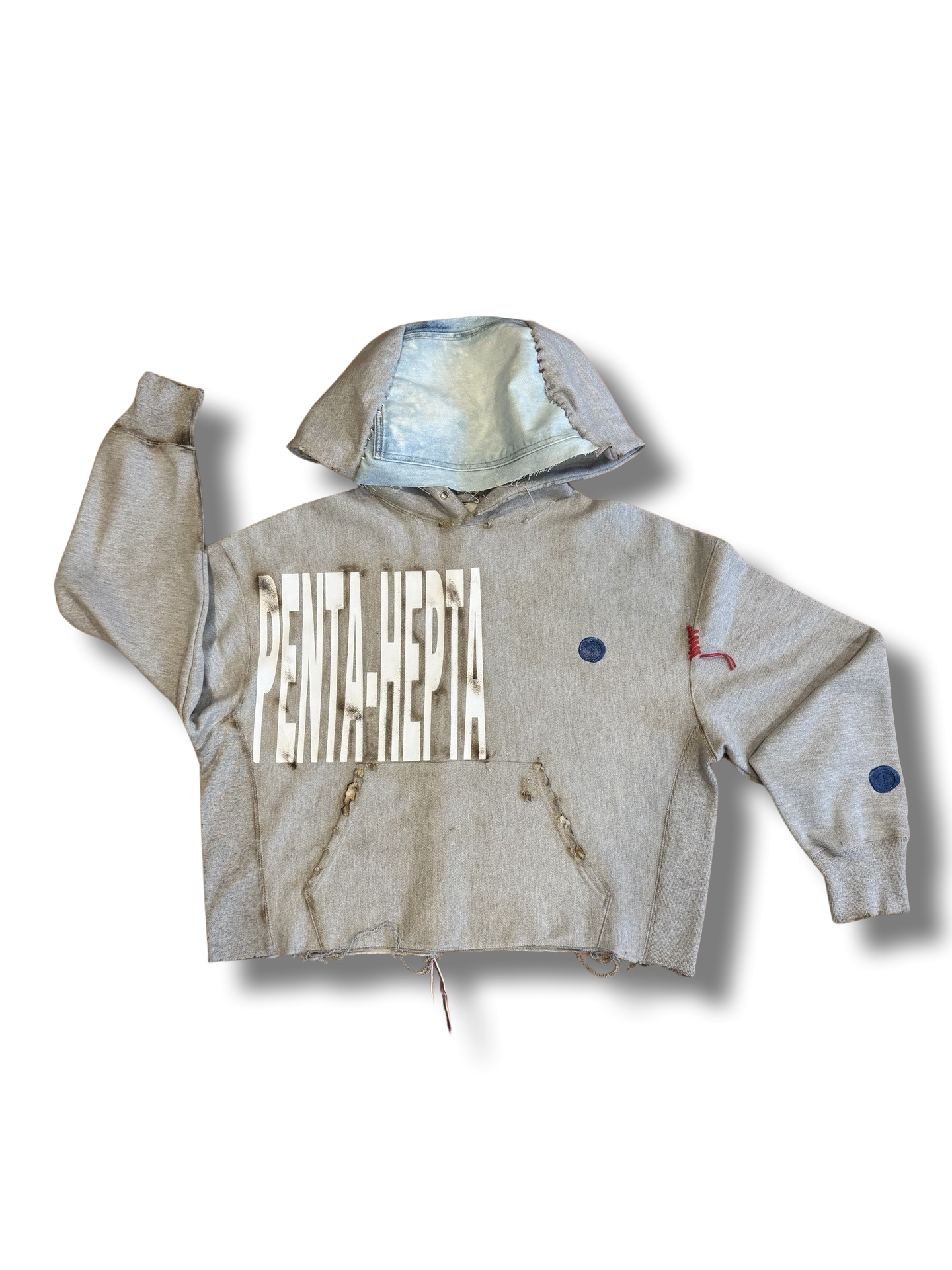 Oxford Grey Cropped "PENTA HEPTA" Denim Flare Hoodie