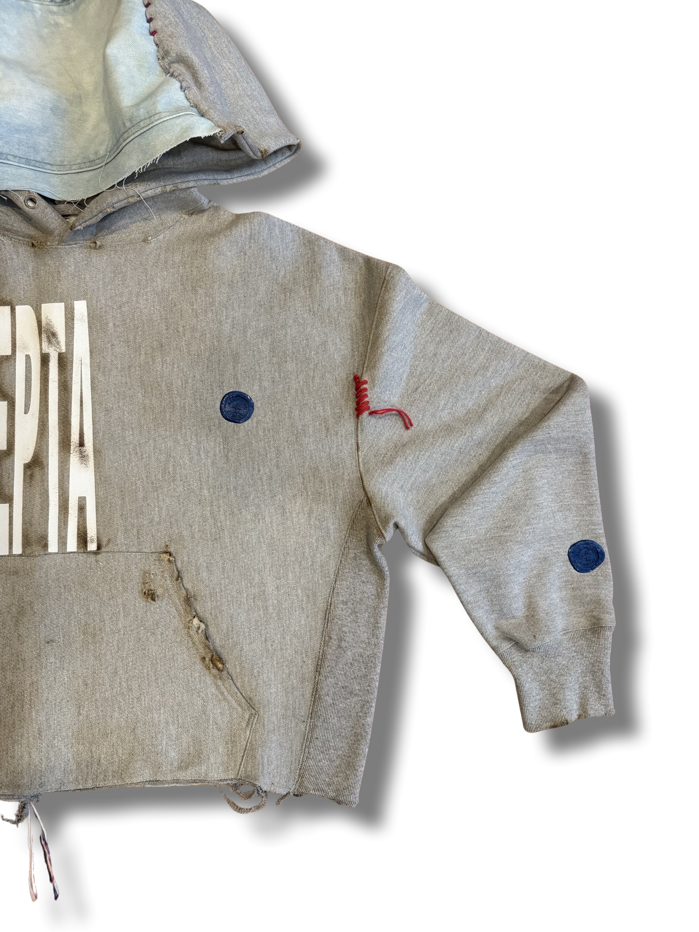 Oxford Grey Cropped "PENTA HEPTA" Denim Flare Hoodie