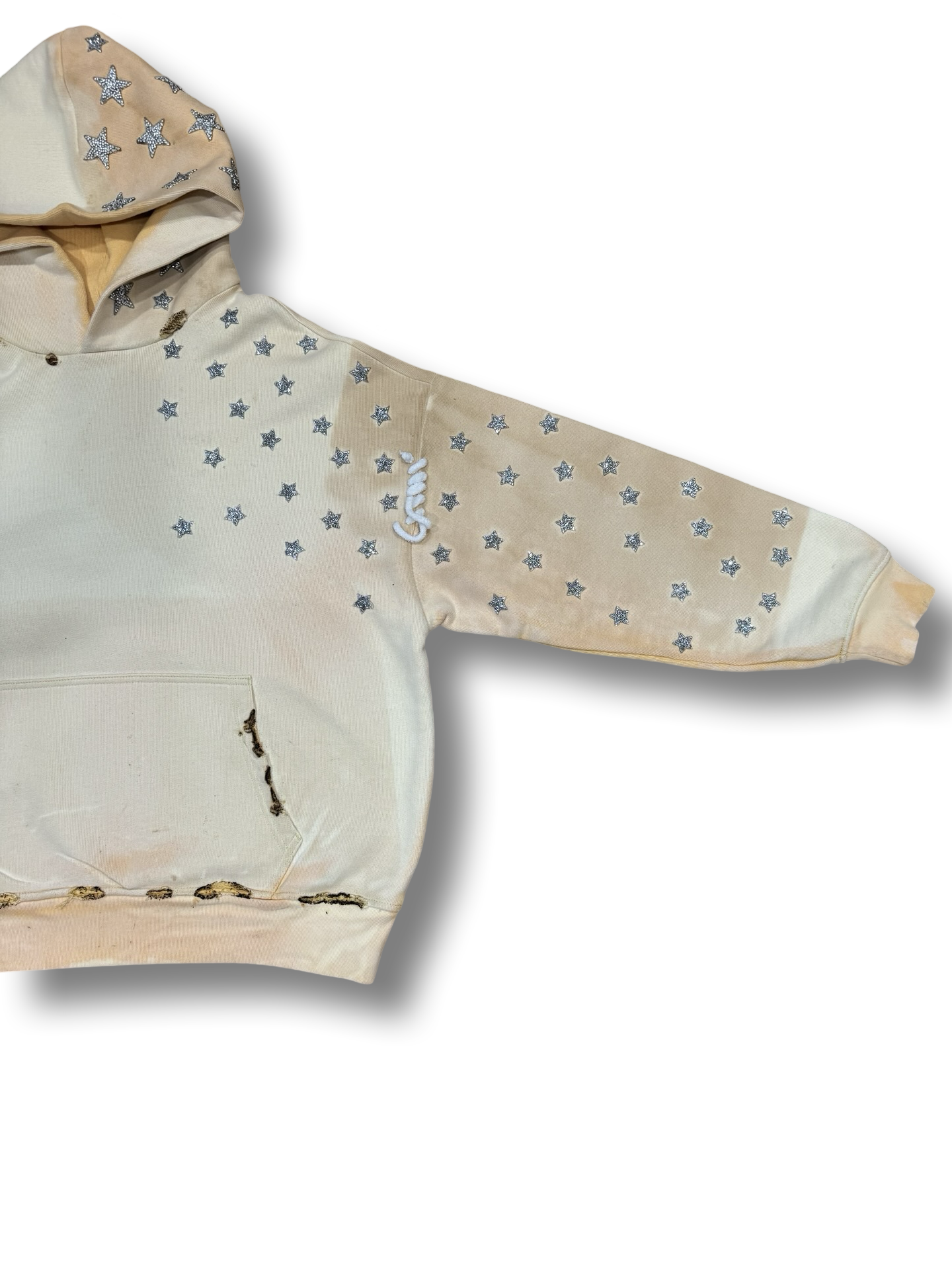 "YELLOW TAN" dirty star studded "ARTS AND CRAFTS" heavyweight pullover hoodie.