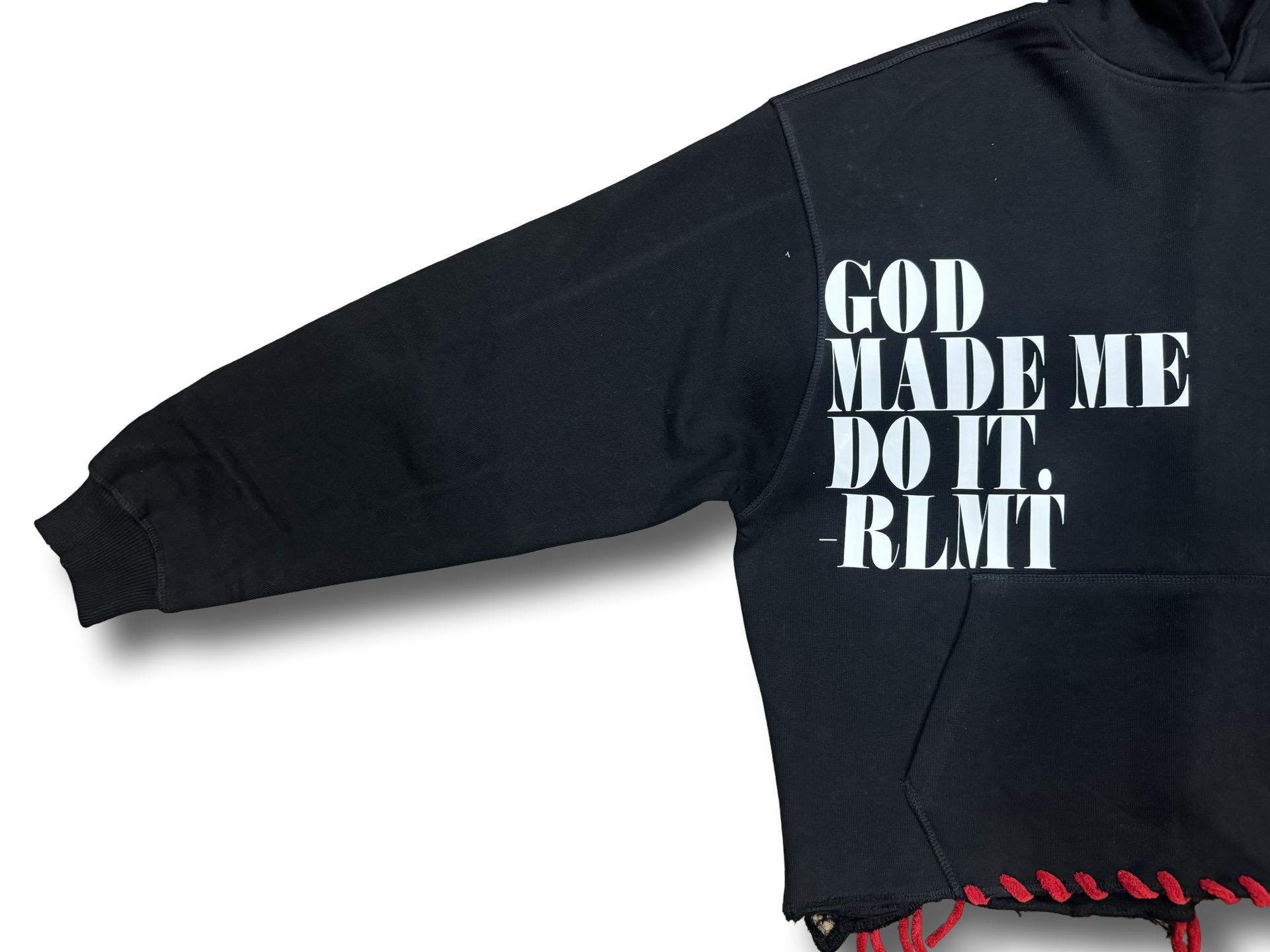 Black Cropped 'God Made Me Do It' Cozy Stitch Hoodie